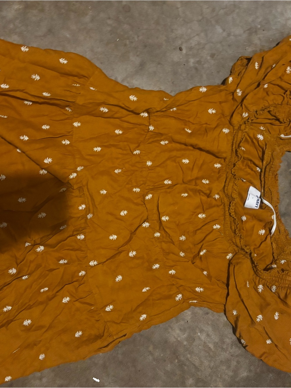 Old Navy Mustard Yellow Off-Shoulder Dress with White Embroidered Detail